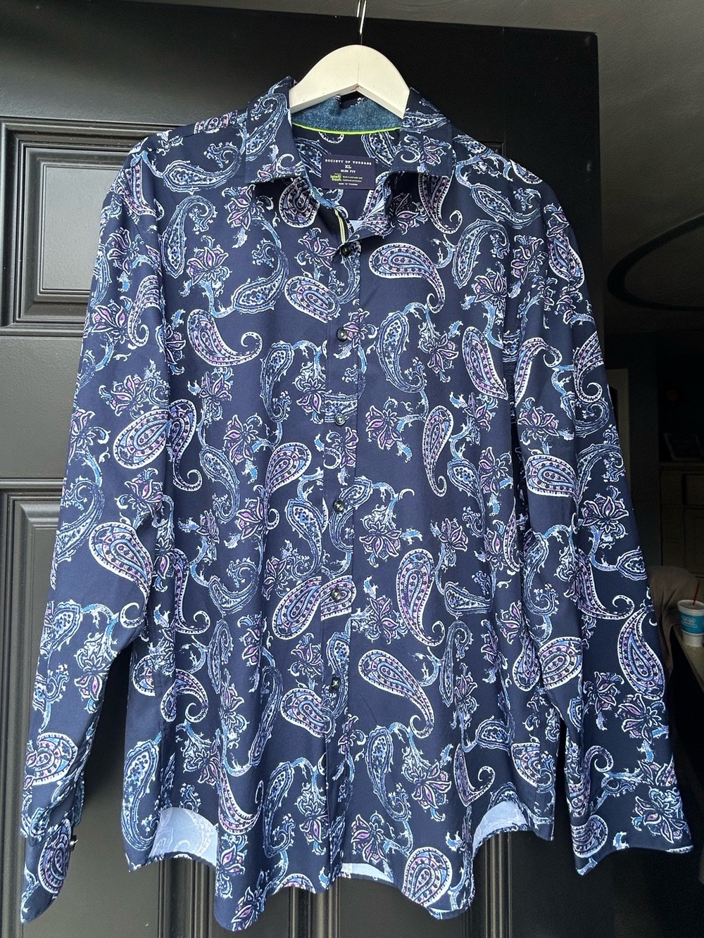 Society Of Threads Navy Paisley Button-Down Shirt